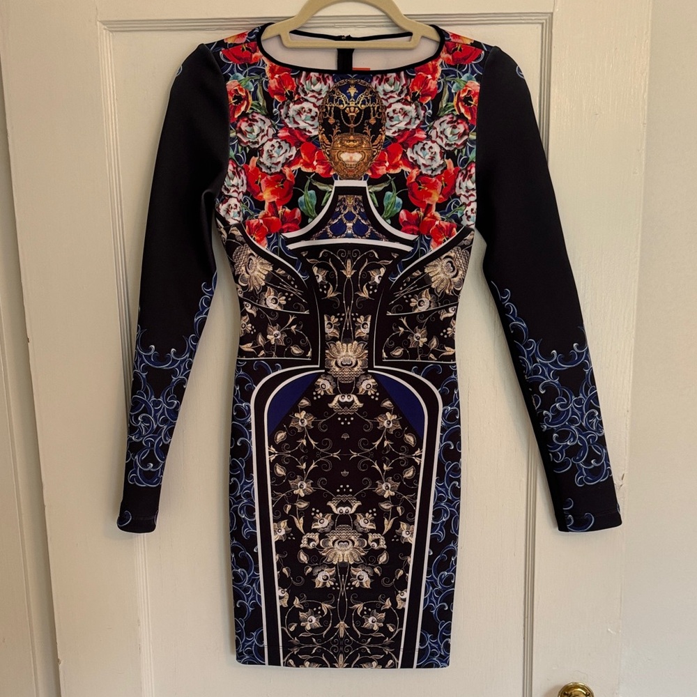 Clover Canyon Black and Red Floral Long Sleeve Dress